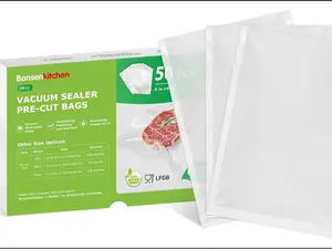 Bonsenkitchen Precut Vacuum Sealer Bags, 50 Pint 6" x 9" Food Sealer Bags, Food Grade, BPA Free, Heavy Duty, Customized Size Vacuum Bags for Vac Storage, Meal Prep or Sous Vide Cooking, VB10