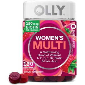 OLLY Women's Daily Multivitamin Gummy, Vitamins A, D, C, E, Biotin, Folic Acid, Adult Chewable Vitamin, Berry Flavor, 65 Day Supply - 130 Count
