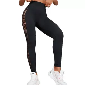 Women's Cut-Out Mesh High Waist Yoga Leggings Butt Lifting Tights Gym Wear Openwork Breathable Sports Pants for Running Workout Fitness Ladies Activewear All Seasons