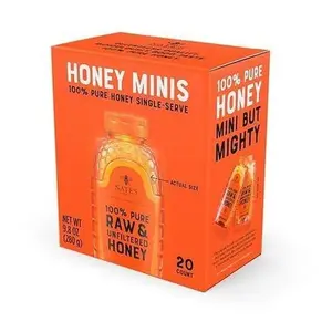 Nate's Honey Minis - Single-Serve 100% Pure, Raw & Unfiltered Honey - 0.49oz Packets, 20ct box