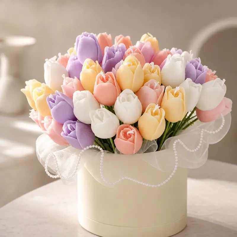 3-D tulip flower candles with wooden stem (4 piece )