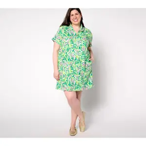 QVC Belle by Kim Gravel Perfect Pique, Batik Chic Zip-Up Casual Women's Dress