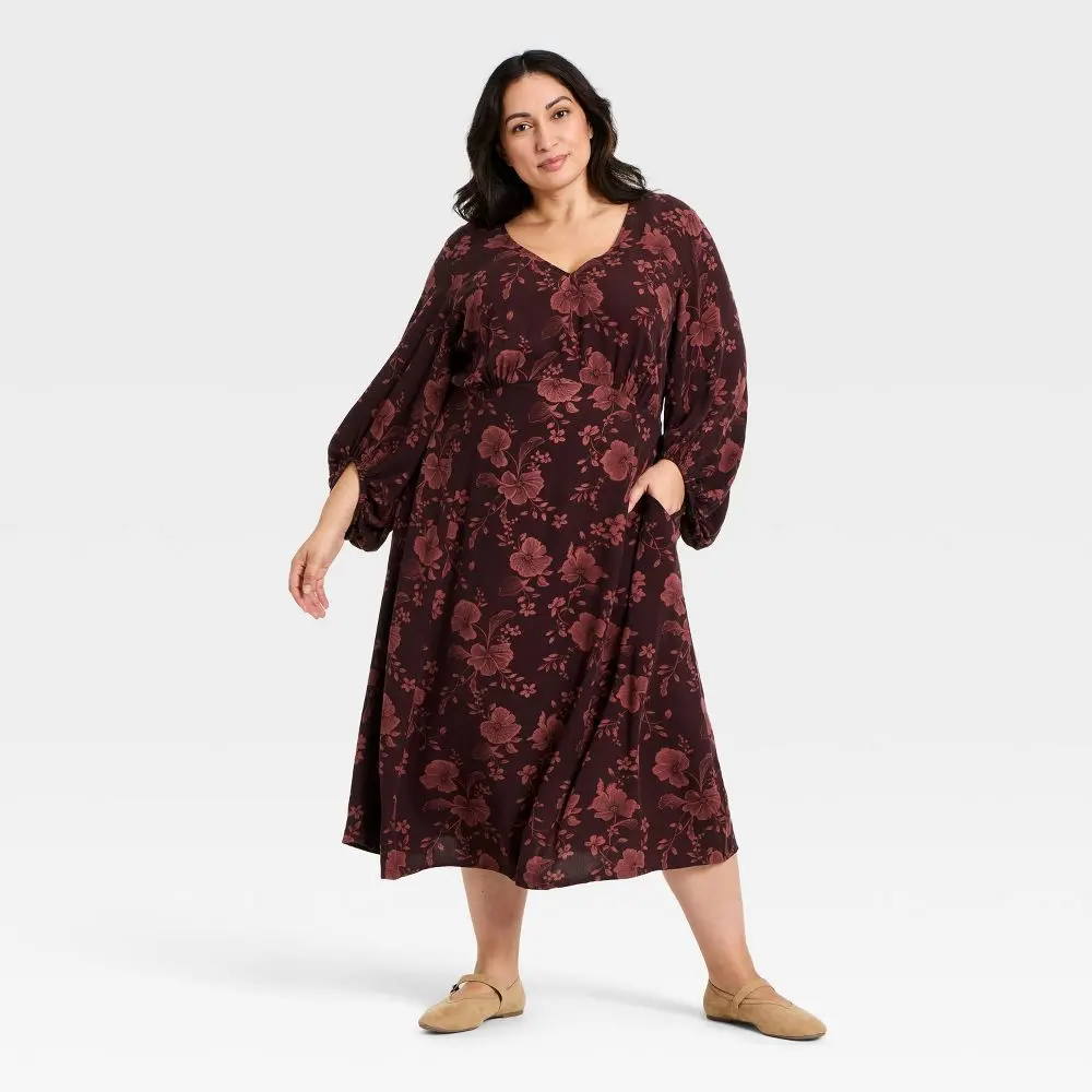 Women's Bishop Long Sleeve Midi A-Line Dress - Ava & Viv