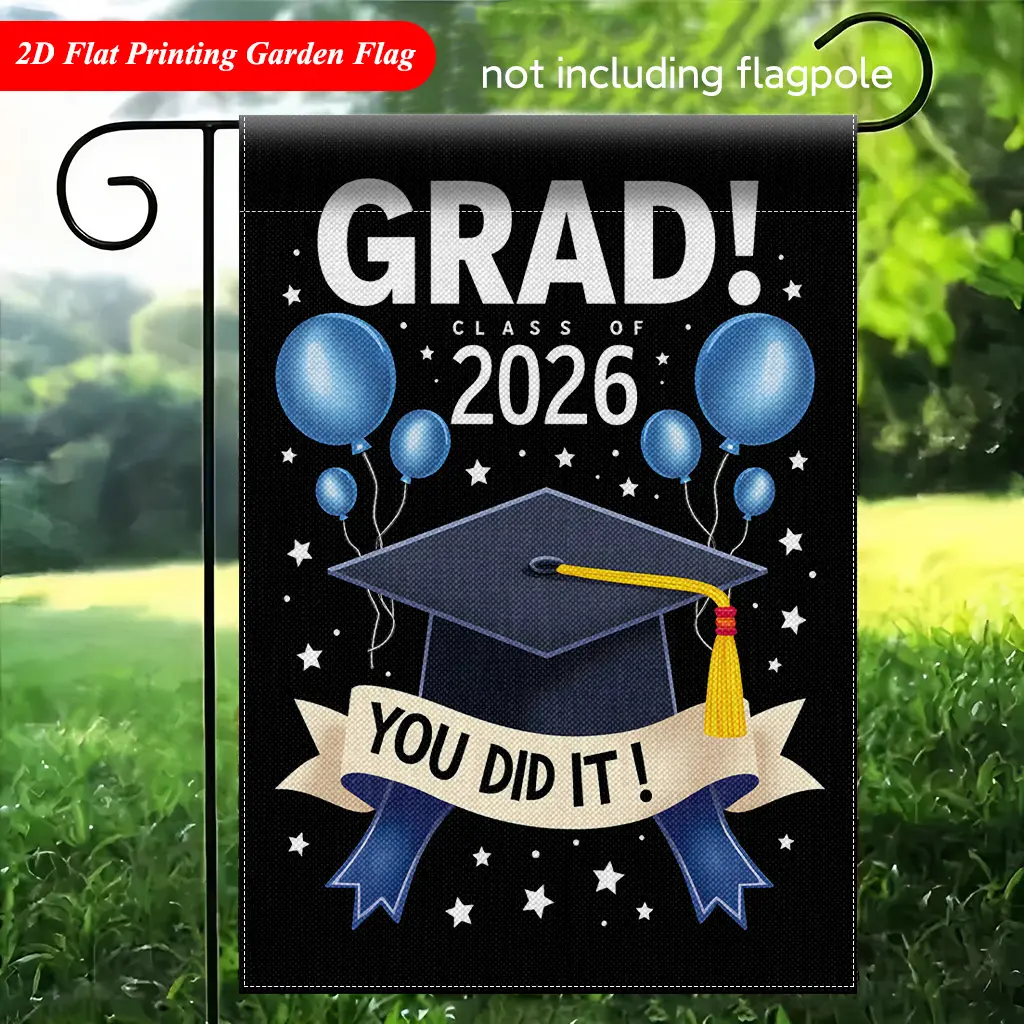 Graduation Theme Linen Garden Flag - Double-Sided Printed Fade Resistant Porch Decor, 12x18 in Reusable Home Celebration Decor, No Flagpole Included, Holiday Decorations, Outdoor Flag Decor