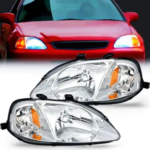 Nilight Headlight Assembly Compatible with 1999 2000 Honda Civic Headlamps Replacement Chrome Housing Amber Reflector Upgraded Clear Lens Driver and Passenger Side
