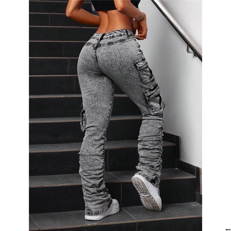 jeans style street folding pockets flap women's ICON SHEIN