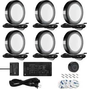 VST Under Cabinet Lighting 12V 2W (12W Total, 60W Equivalent), Wireless Dimmer Switch, Recessed or Surface Mount Wiried Puck Light for Kitchen, Wardrobe (6 Pack Black 3000K)