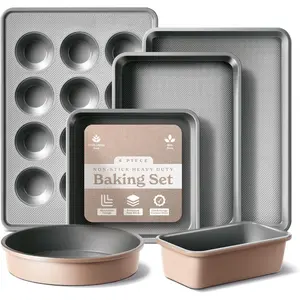 Kitchen Nonstick Stackable Bakeware Set - Durable, Easy Release Baking Set, Taupe, 6 Pcs