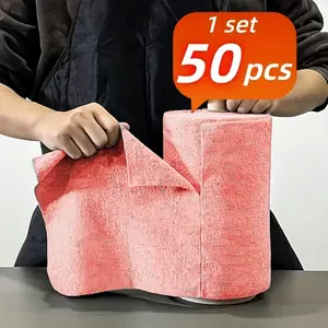 1 roll of 50 multi-colored Super Absorbent Reusable microfiber towels, Kitchen cleaning cloths, individually wrapped, easy tear-off, heavy-duty, quick-absorbing, fast-drying. Ideal for kitchen and bathroom cleaning. Large roll