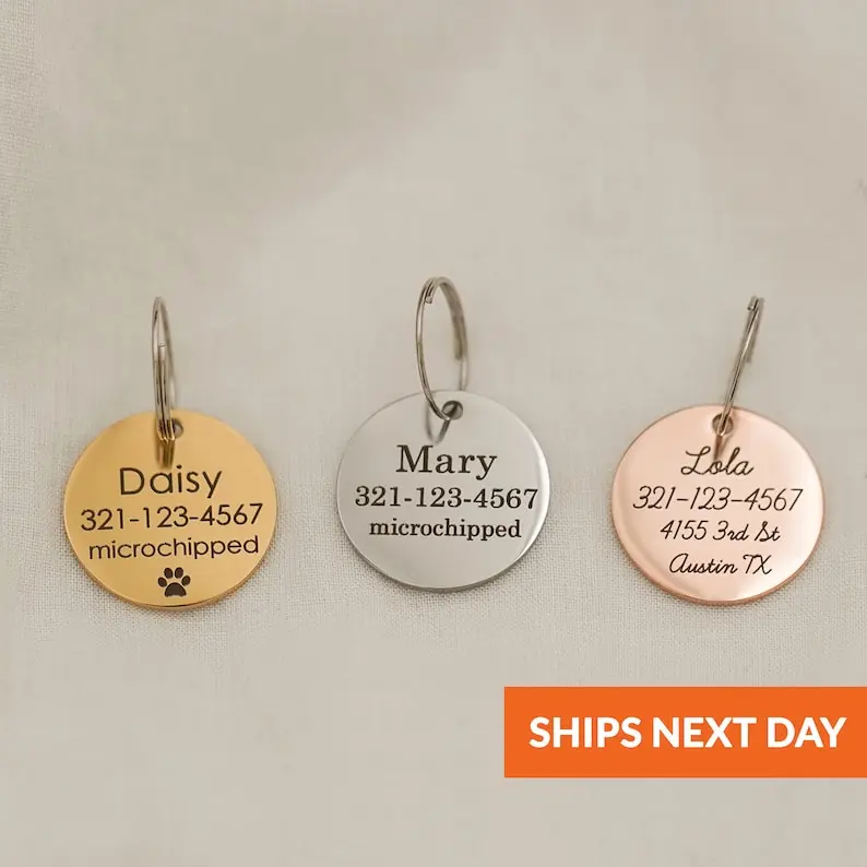 Personalized Pet Tag Disc Custom Pet Tag Pet Microchipped Tag Dog Collar Pet Tag Custom Cat Tag Cat Microchip Tag Animal Lover Pet Gift