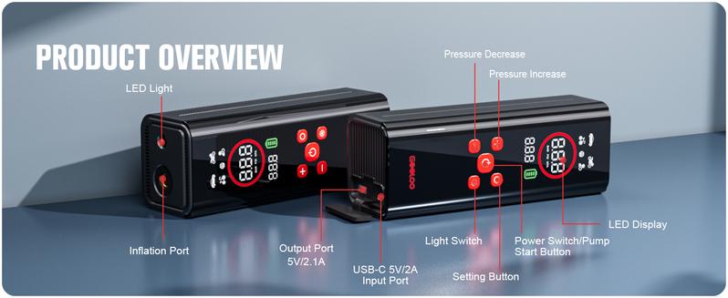 GOOLOO AP150 PRO Portable air compressor-150PSI High-Pressure with Colar Led Screen, Car accessories for Vehicle,Motorcycles,Bicycles,Balls,Cordless Tire Inflator, Springtok