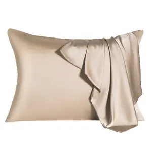 1pc Mulberry Silk Pillowcase for Hair And Skin, 22 Momme Natural Silk Pillowcase (Standard Size), (Champagne Color) Cool Silk Pillowcase for Hot And Sweaty People, Zipper Closure, pillow case benefits luxury silky cover