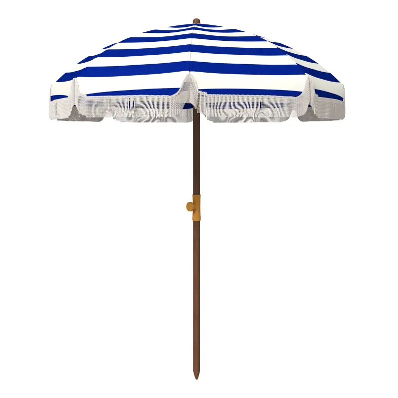 6.2' Foldable Portable Beach Umbrella - 8-Rib UV 40+ Ruffled Outdoor Umbrella with Vented Canopy, Carrying Bag, 5.61 lbs, Blue Stripe, Assembly Required, Suitable for Beaches, Gardens, Patios