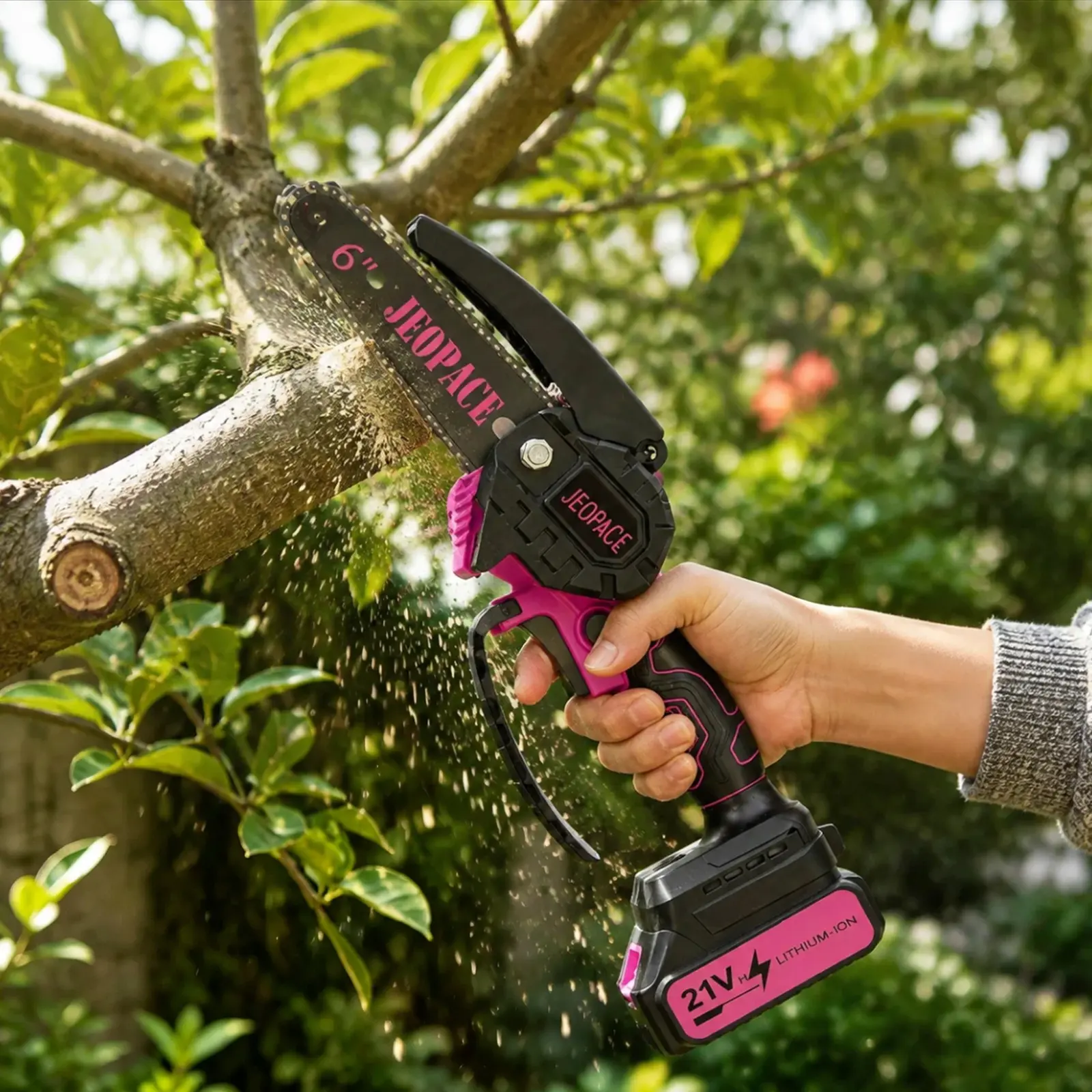 Mini Cordless Chainsaw 6 Inch Electric Chain Saw with Large Capacity Battery, Safety Lock, Lightweight Portable Handheld Chainsaw for Tree Branch Pruning, Wood Cutting & Garden DIY, Valentine's Day Gift