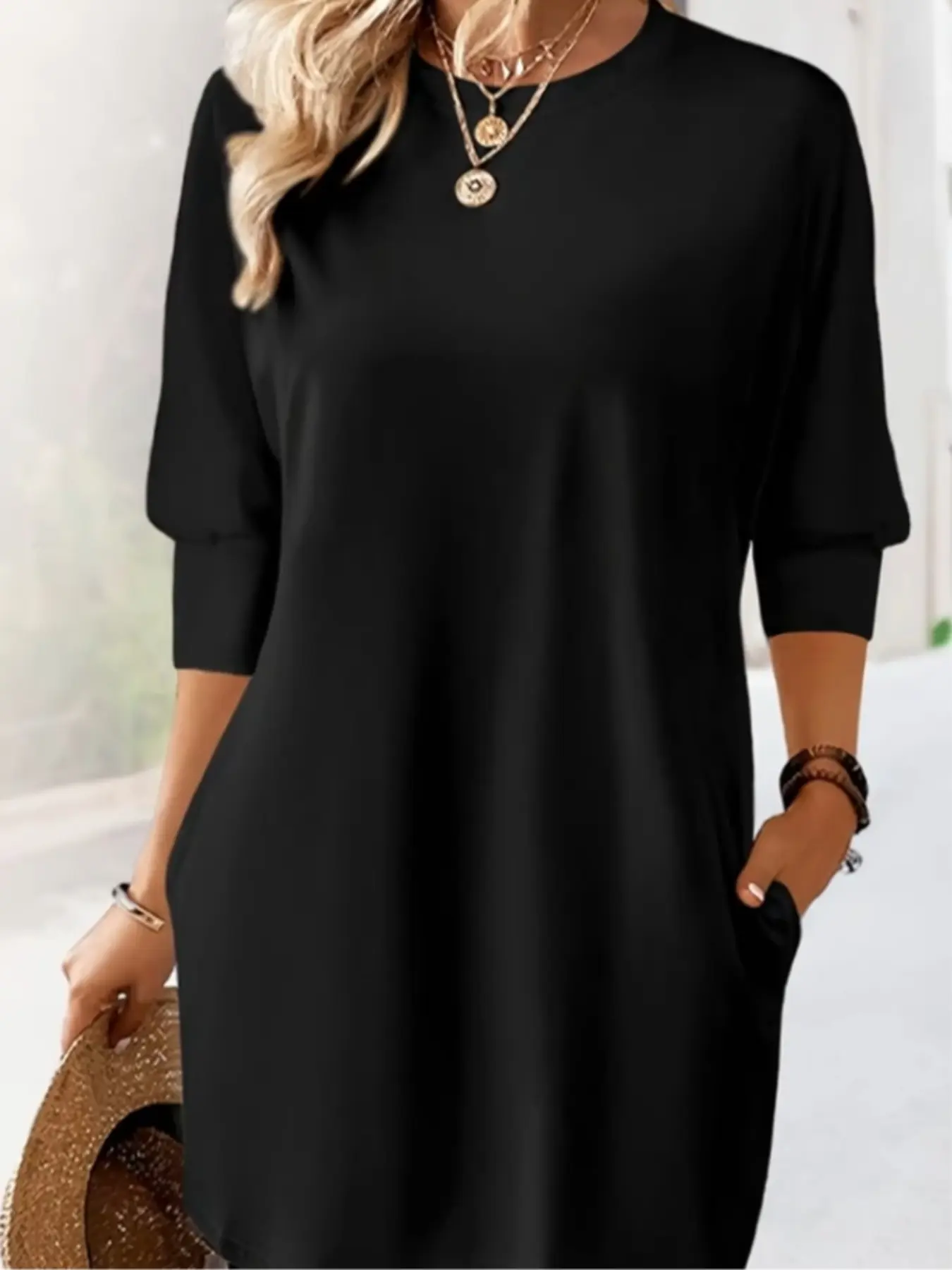 Women's Short Loose Fitting Dress, Casual Minimalist Fashionable Basic Clothing, Comfortable Daily Wear, Stylish Ladies' Apparel, Womenswear