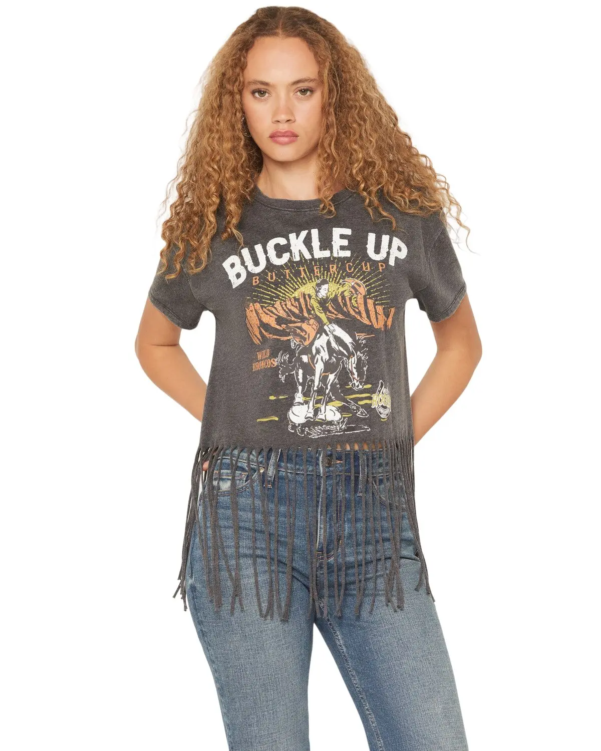 Blended Women's Women'S Buckle Up Fringe Short Sleeve Graphic Tee - Dnl33s9-599Dbb