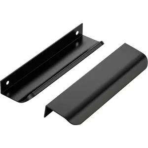 10 Pack Black Cabinet Handles, 5.9 Inch (150mm) Finger Edge Pulls with 5 Inch Hole Center for Cabinets