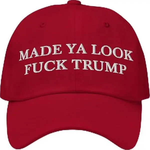 Made Ya Look Fuck Trump Hat Anti Trump F Trump Hat Embroidered Baseball Cap Custom Thread Color Vintage Soft Cotton Adjustable Hat Trendy Streetwear Gift for Men & Women