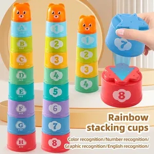 Baby Early Education Stackable Cups, Number Letter Shape Cognitive Toy, Rainbow Stacking Cup Set, Boy Girl Birthday Gift