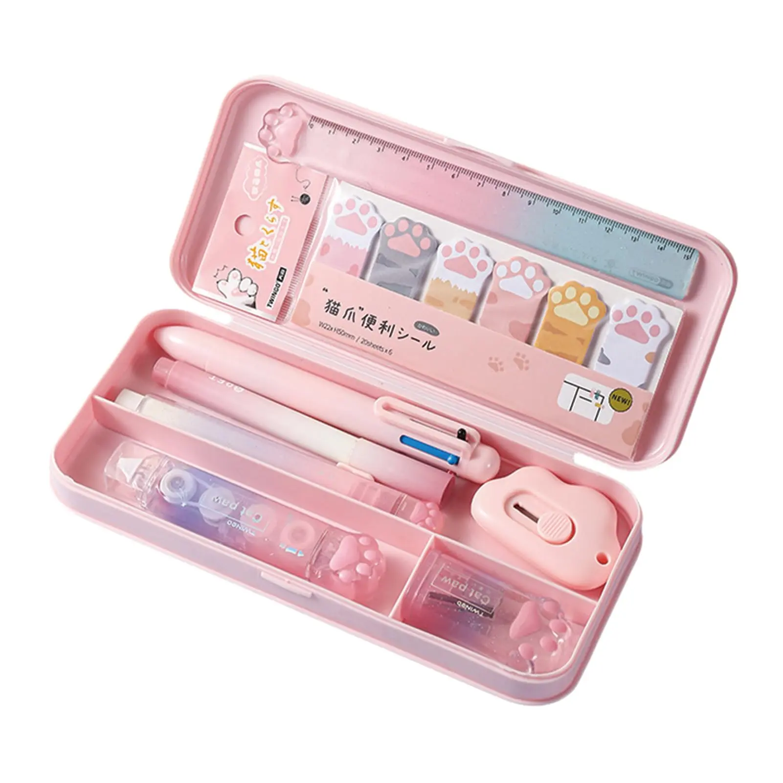 9 Cute Pink Stationery Set Cat Paw School Supplies Office Including Pens Pencil Sharpener Highlighter Eraser Correction Tape Ruler Utility (cat Paw-pink)