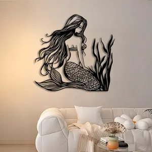 1pc Mermaid Metal Wall Art, Nautical Mermaid Statue Mural, Wall Decoration, Unique Artwork, Perfect for Yacht Club, Harbor View Room, Coastal Lounge Decor, Summer Decor, Ideal Gift for Sailors