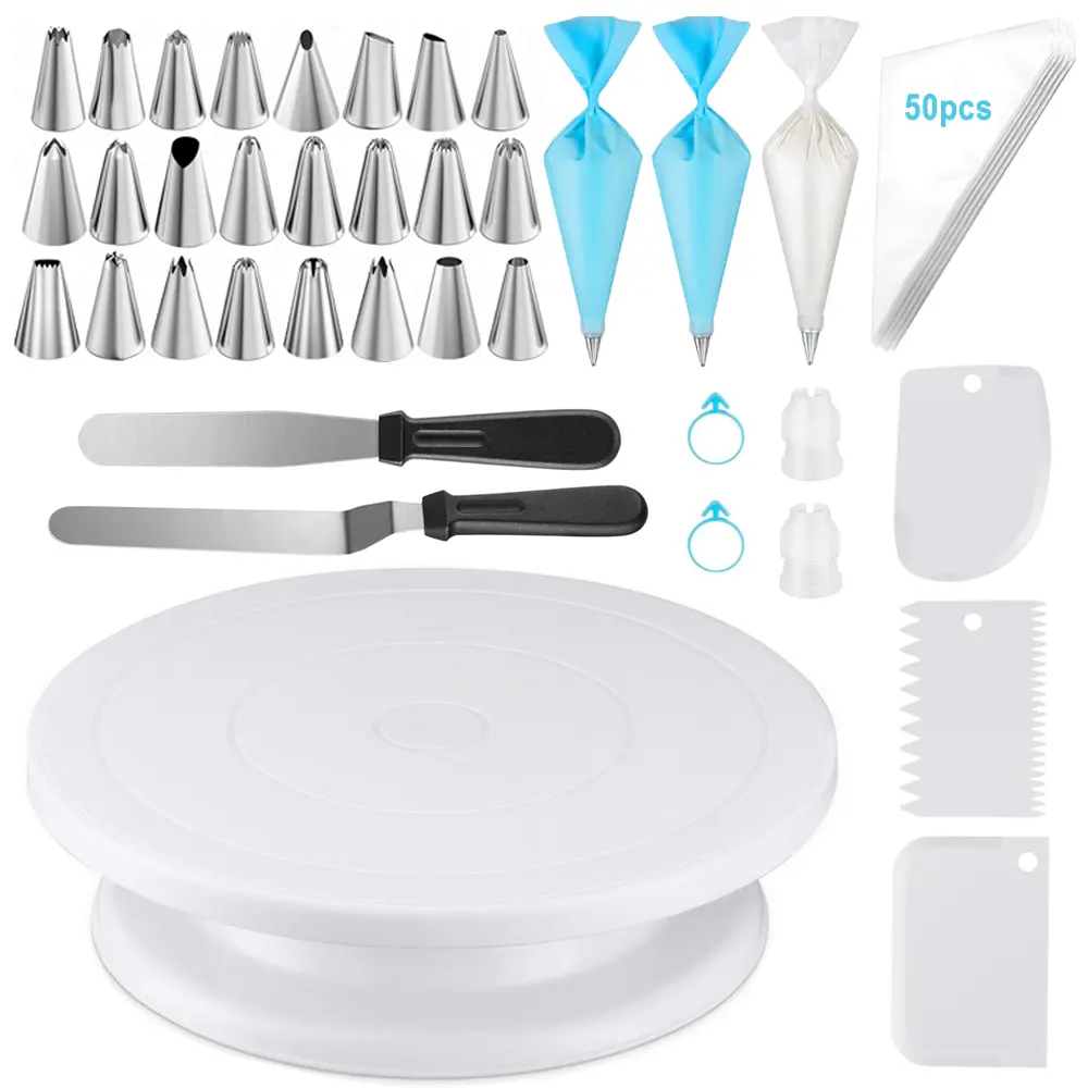 86PCs Cake Decorating Kit, Baking Supplies Tools - Includes Cake Stand Turntable, 24 Icing Piping Tips Set, 2 Frosting Spatulas, 3 Scrapers, 50+2 Piping Bags, 2 Coupler