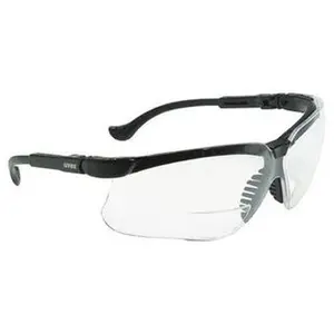 UVEX Magnifying Safety Glasses, Diopter Lens: +1, Lens Coating: Scratch Resistant, Frame Style: Framed, Frame Color: Black, Adjustable Temples: Yes, Lens Color Family: Black S3760