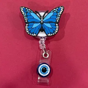 ID Badge Reel with Buttefly and Evil Eye Design - Office Supplies Retractable Badge