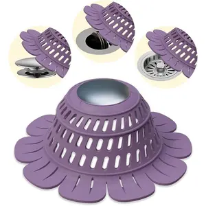 Shower Drain Hair Catcher, Multipurpose Collapsible  Hair Catcher Drain Cover for Pop Up and Flat Drains of Bathtub Tub Bathroom Sink, Flower-Shaped Hair Trapper