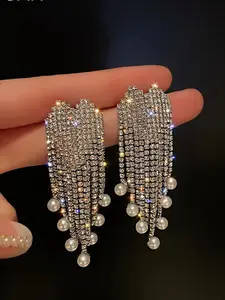 Heart Long Tassel Shining Earrings for Women, Perfect for Weddings, Evening Events, Daily Wear, Casual Style, Copper Material, All Seasons