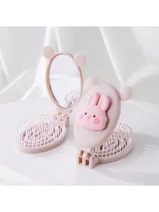 1pc Portable Folding Pet Design Comb With Mini Mirror And Massage Function, Hollow Out Dual-Use Hair Comb For Wet And Dry Hair, Easy To Carry Hair Brush