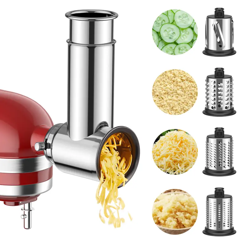 GVODE Stainless Steel 4-Blade Cutter Attachment for KitchenAid Stand Mixers - 1.98 lb, 9.25 × 3.94 × 4.06 Inch Kitchen Accessory, Slicer Shredder, Food Processor, Mushroom Grinder, Cheese Prep in <1 min (Wedding/Engagement Event Use)