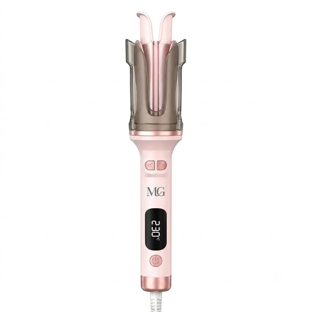 Auto Rotate Curling Iron, 1.25-Inch Automatic Hair Curler for Beginners, Anti-Scald & Anti-Stuck Styler for Medium Hair with 6 Temperatures & Dual Voltage, Pink