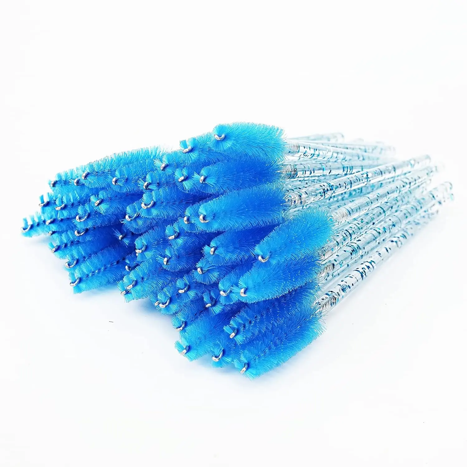I-Laesh 100 Pcs Crystal Eyelash Brush Mascara Wands Disposable Eyebrow/Lash Brushes for Eyelashes Extensions Eye Makeup Kit Lashes Applicator Tool Spoolies (Crystal Blue) i-laesh