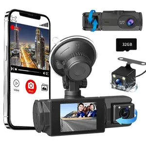 1080P Triple Lens, WiFi Car DVR HD Dash Camera with Front & Rear & Interior Camera, Night Vision Support, Loop Recording, Includes Free 64GB Storage