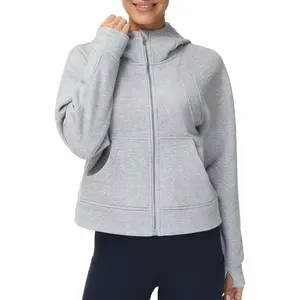 Women's Full-Zip Up Hoodies Jacket Fleece Workout Crop Tops Sweatshirts with Pockets Thumb HoleGift