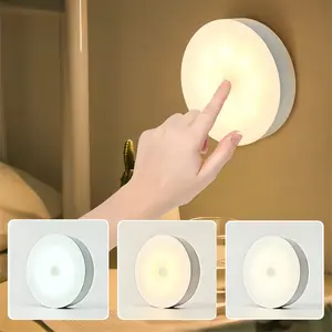 3/6 Piece Rechargeable LED Round Night Light, Modern Night Lights, Press Button Lamp, Three Color Lighting, Portable Bedside Lamp, Energy Saving, Kitchen Bedroom Closet