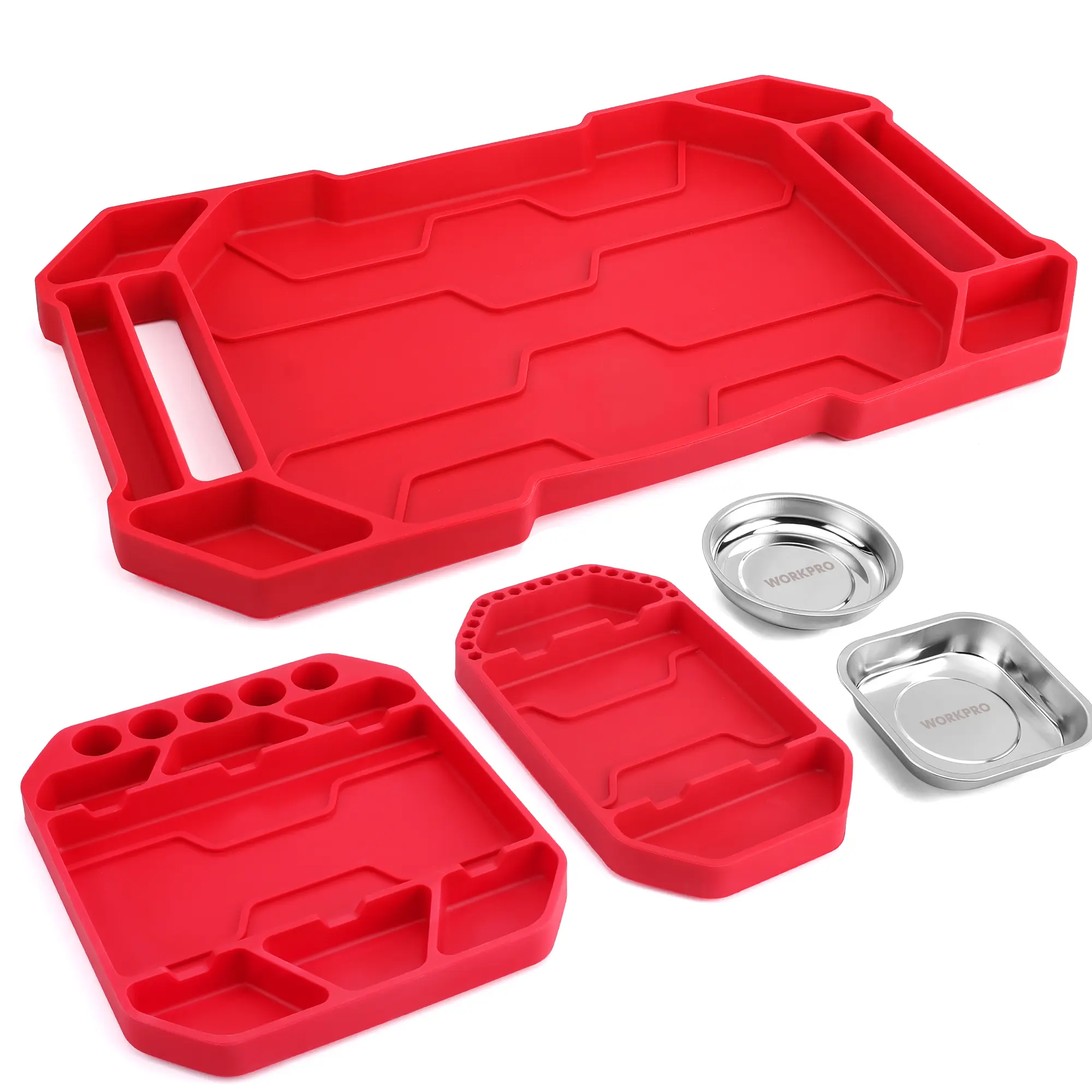 #backtoschool WORKPRO 5-Piece Non-Slip Tool Tray Set, 3-Piece Silicone Flexible Tools Organizers and 2-Piece Magnetic Parts Tool Tray, Tool Mat, Tool Holder, Tool Storage (Only Parts Tray Magnetic)