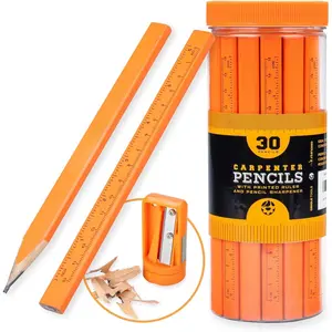 Carpenter Pencils Set with Ruler, 30-Pack of Flat Construction Pencil Bulk Kit by . Includes Sharpener Carpentry Pencil for Contractors, Framing, Custom Projects & Woodworking.