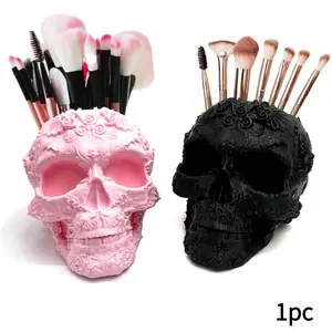 1 3D Printed Skull Storage Tray - Gothic Floral Carved Desktop Tray (Black And Pink) |   For Pens/Notes Only |   Creative Office/Home Decoration, Perfect Gift For Halloween