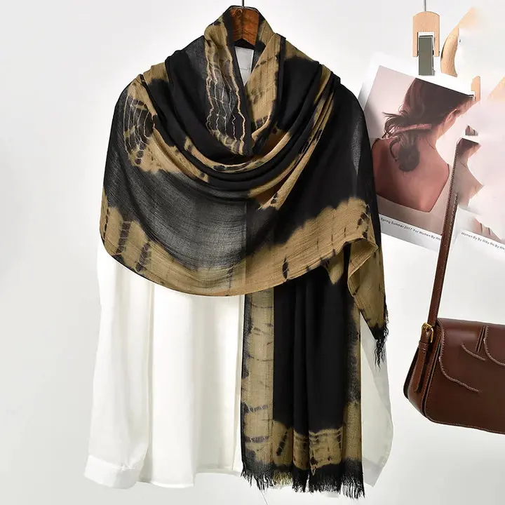 Fashion Print Muslim Hijab Breathable Hijabs Rayon Viscose Woven Tie-Dye Colorful Shawls Muslim Women Head Scarf Hijabs