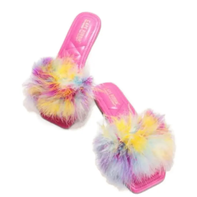 Fur Slides - Soft Pink Footwear with Colorful Fur Accents, Ideal for everyday footwear Women Flipflop Shoe Slipper Comfort