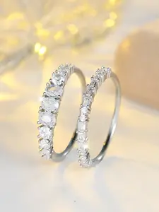 2 Piece Set Zircon Ring, Silver Color Luxury Band, Round & Cushion Cut, Elegant All-Season Jewelry, Perfect for Office & Dates