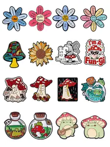 16pcs/set Psychedelic Mushroom Enamel Pins Weird Fly Agaric Drifting Bottle Frog Sunflower Daisy Flower Alloy Brooches Lapel Backpack Badge Fashion Jewelry Accessories Gifts for Friends