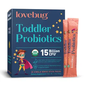 Lovebug Toddler Probiotic | 15 Billion CFU, 8 Probiotic Strains | USDA Organic Flavorless Daily Powder | Digestive & Immune Support | 30 or 60 Stick Packs