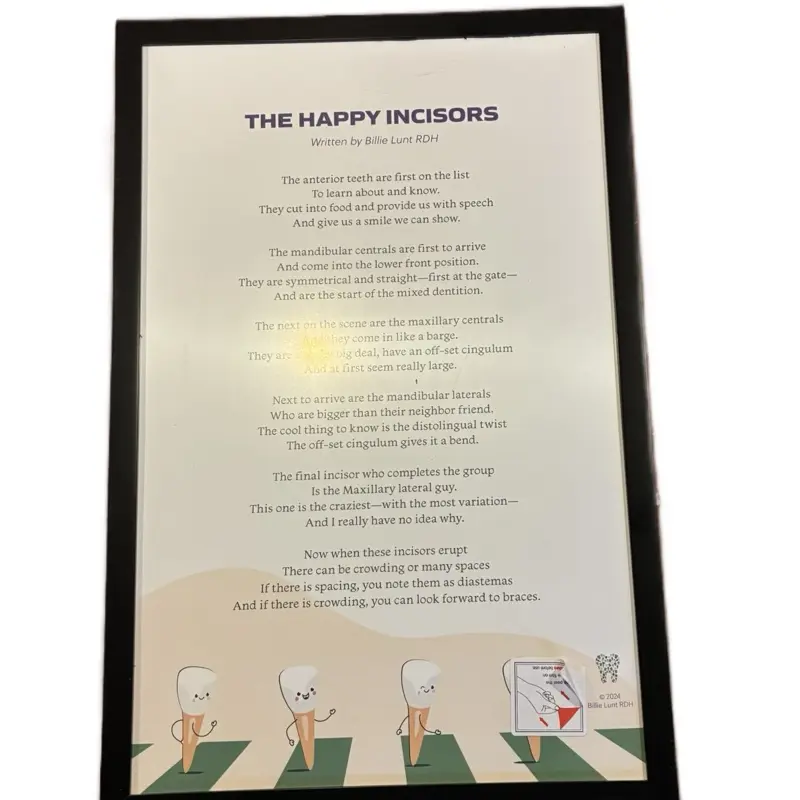 Framed Dental Wall Art Print - 11x17 Playful Illustrated Teeth with Educational Text, Soft Home & Dental Office Decor Poster