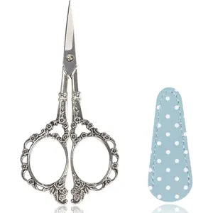 4.5inch  with Leather Case Plum Blossom  Small  Tip Stainless Steel Craft Scissor Shear for Office Home Sewing Supplies Cross Stitch Needlework DIY