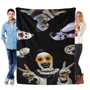 Terrifier Blanket Art The Clown Flannel Throw |Scary Horror Movie Gift For Men Women Fans Cozy Decor For Halloween Christmas Birthday Mother Day Father Day Thanksgiving On Couch Bed Sofa Unisex Housewarming Present