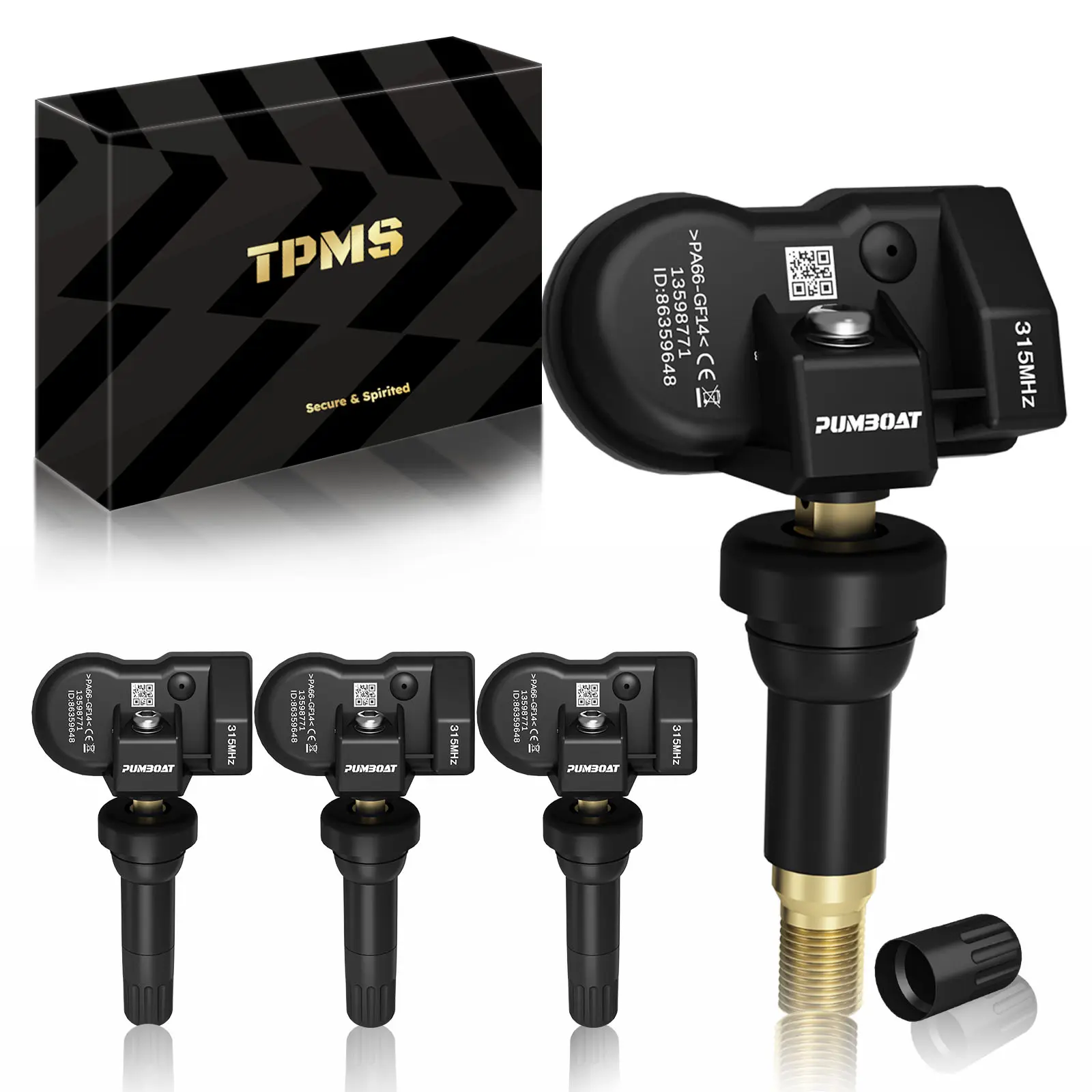 PUMBOAT TPMS GM 315MHz Pre-Programmed,Compatible with GMC Sierra 1500 2007-2018|Sierra 2500 2007-2019|Yukon 2007-2020|Terrain 2010-2020/#13598771.13586335(Set of 4) Tire Pressure Monitoring Sensor