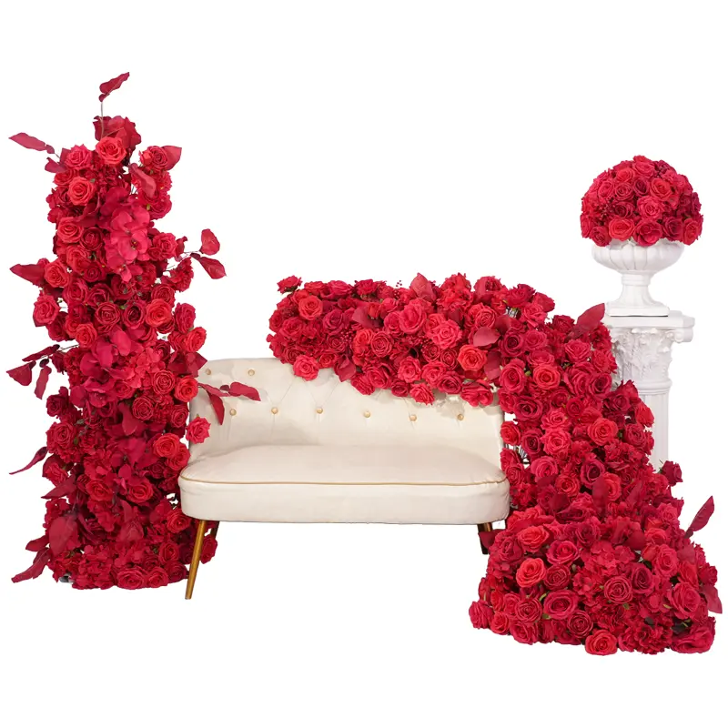 S-A875206 Red Roses Table Sofa Runner Flower Arrangement Wedding Banquet Decor Event Party Props